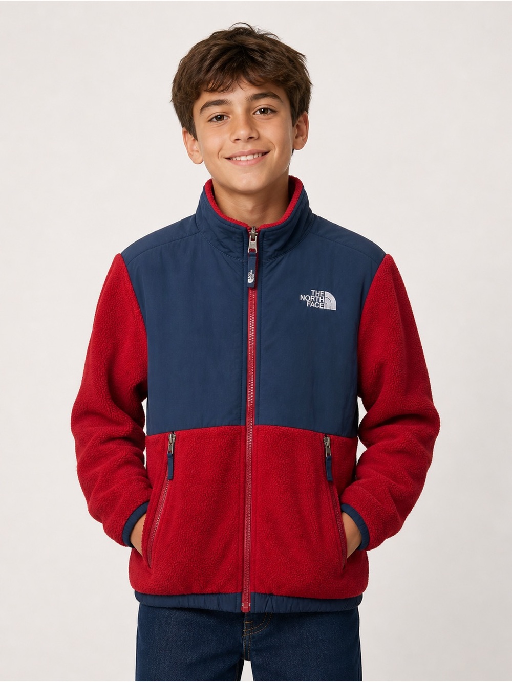 The North Face Denali Fleece Jacket Youth M 10/12 Red Navy Full Zip